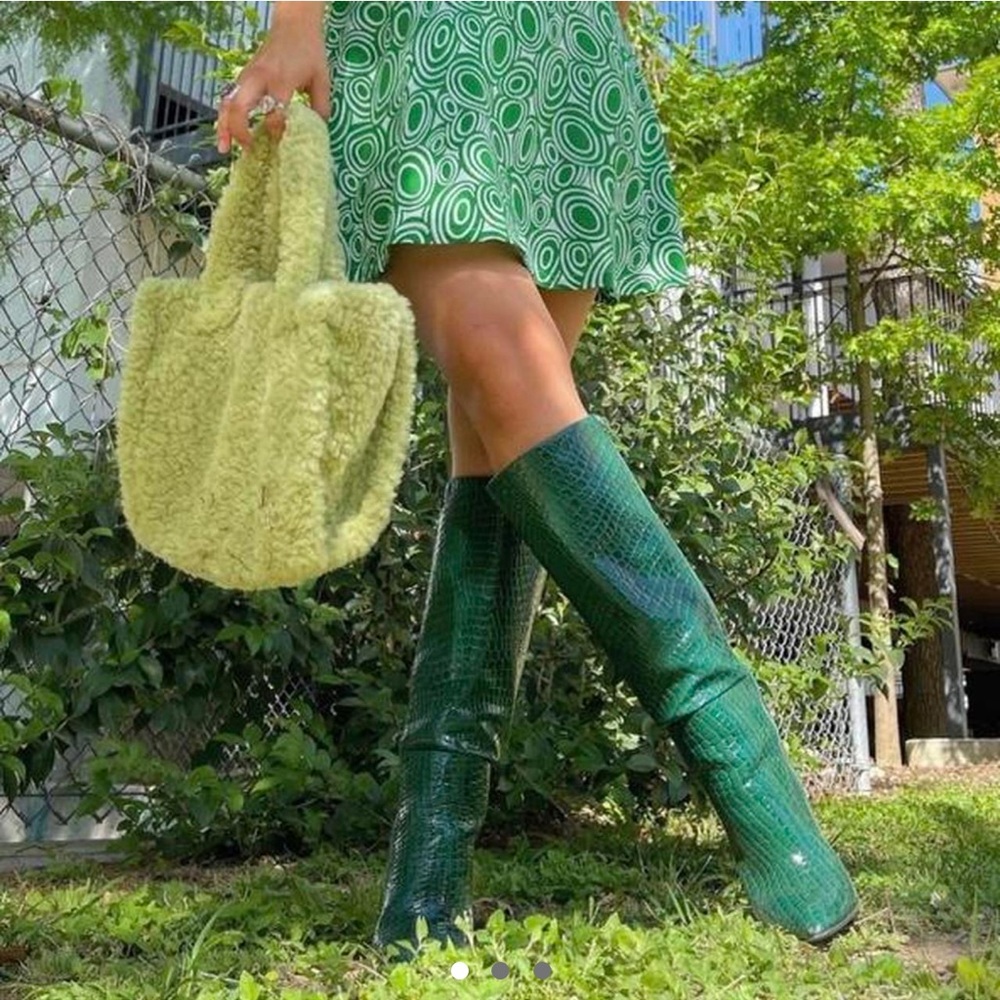 Green faux crocodile boots